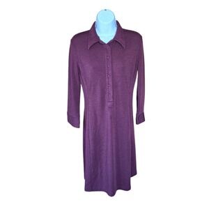 L.L. Bean Burgundy Wool Knit Polo Knee Dress Button Front Women 8 Preppy Classic